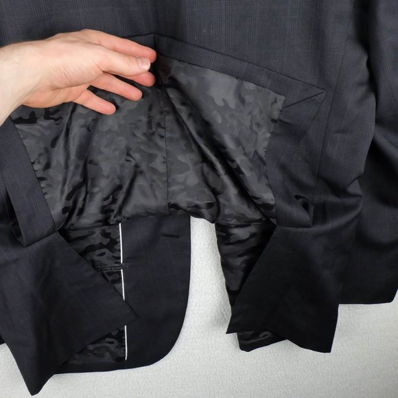 Joseph Abboud Blazer Jacket Mens 48R Black Check Super 120s Wool Slim Fit - Picture 6 of 16